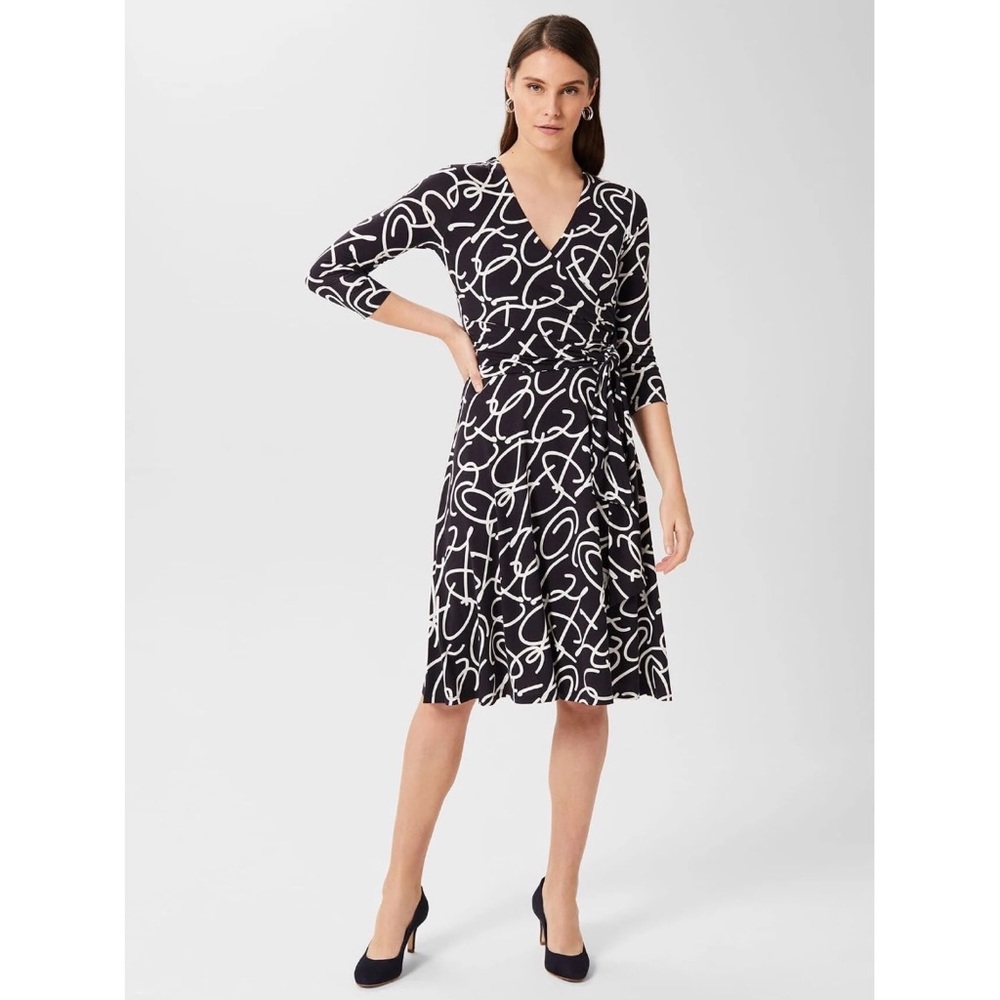 2/$12🌿 London Times Vintage Faux Wrap A-Line Dress - Black